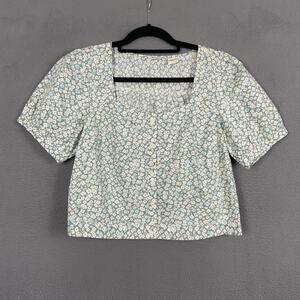 Levis Blouse Womens Small Floral Button Front Puff Sleeve Cropped Top Shirt